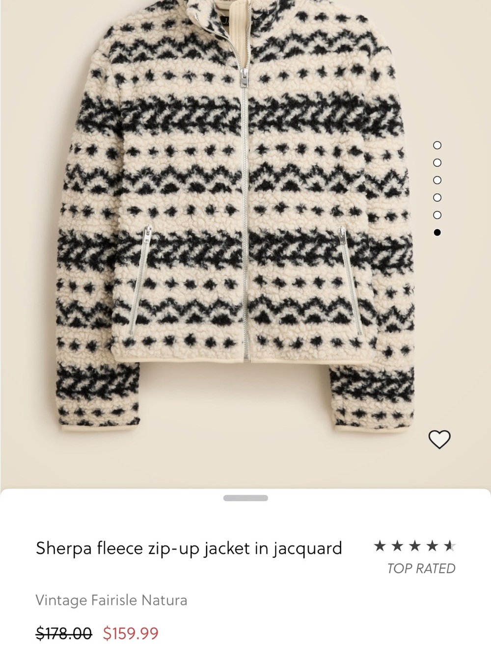 J Crew Sherpa Fleece Zip-Up Jacket in Black & Cream - Picture 3 of 3